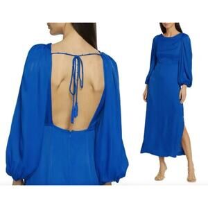 FARM Rio | Open-Back Midi Dress Royal Blue Long Sleeve | Sz XS